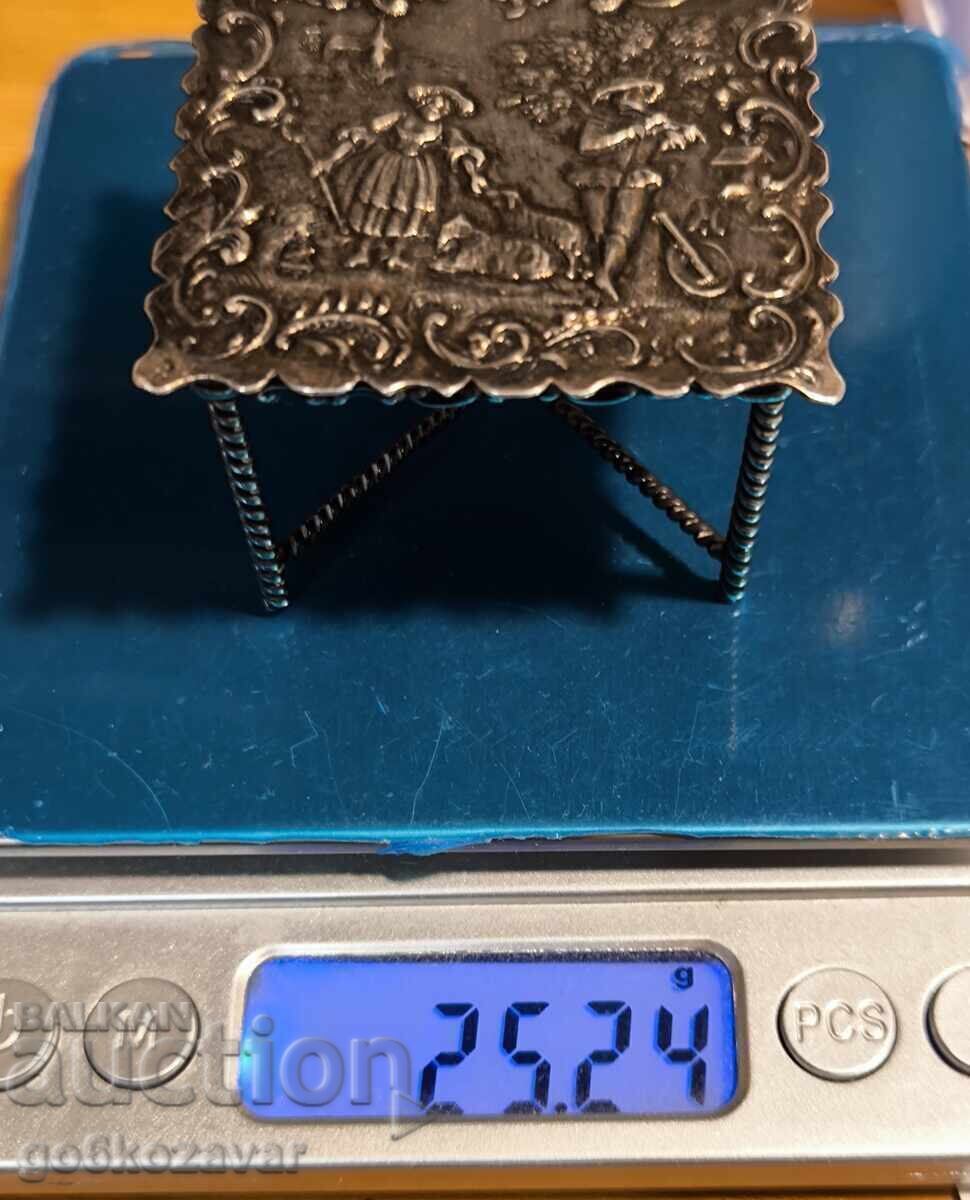 Μικρό Τραπεζάκι, Μινιατούρα Ζωγραφική, 19ος αιώνας Ασήμι 930 Ολλανδία ! - 6