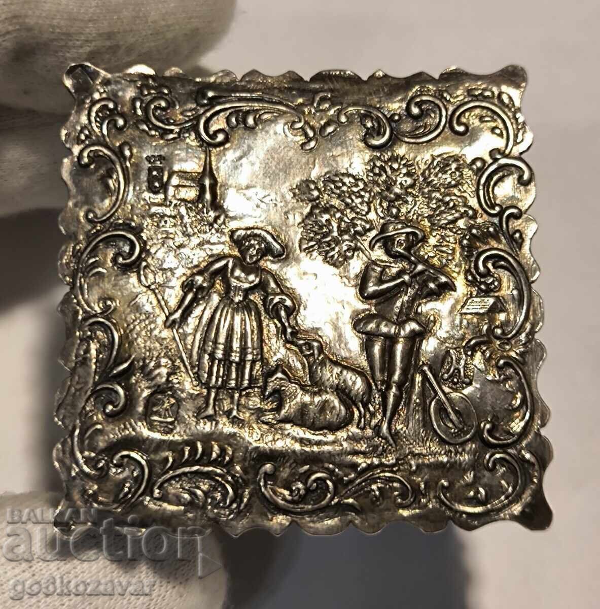 Μικρό Τραπεζάκι, Μινιατούρα Ζωγραφική, 19ος αιώνας Ασήμι 930 Ολλανδία !