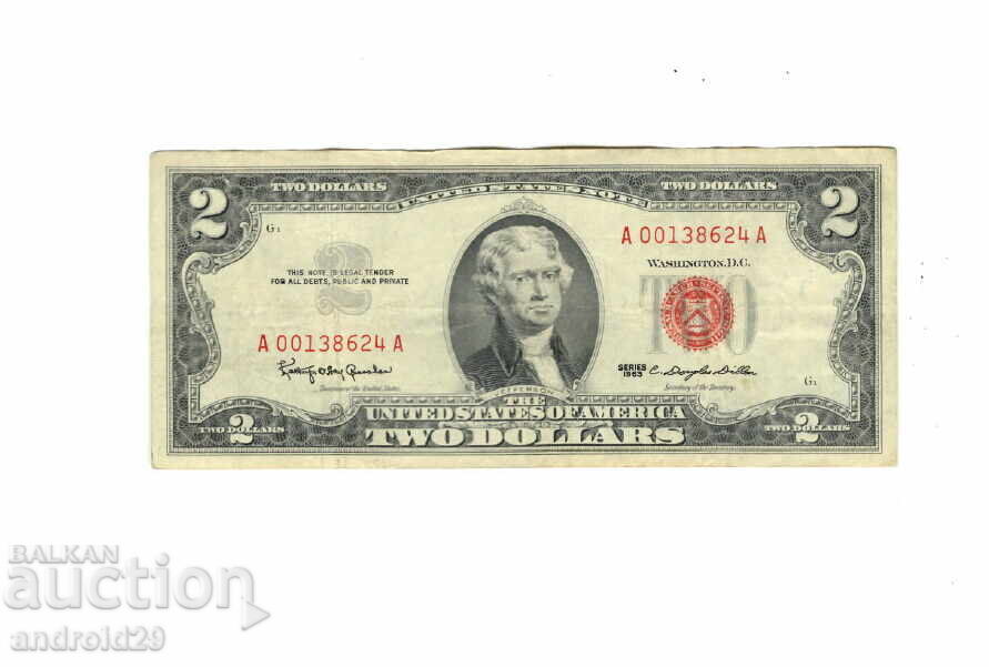 2 Dolari 1963 SUA, Sigiliu Roșu / Bancnotă