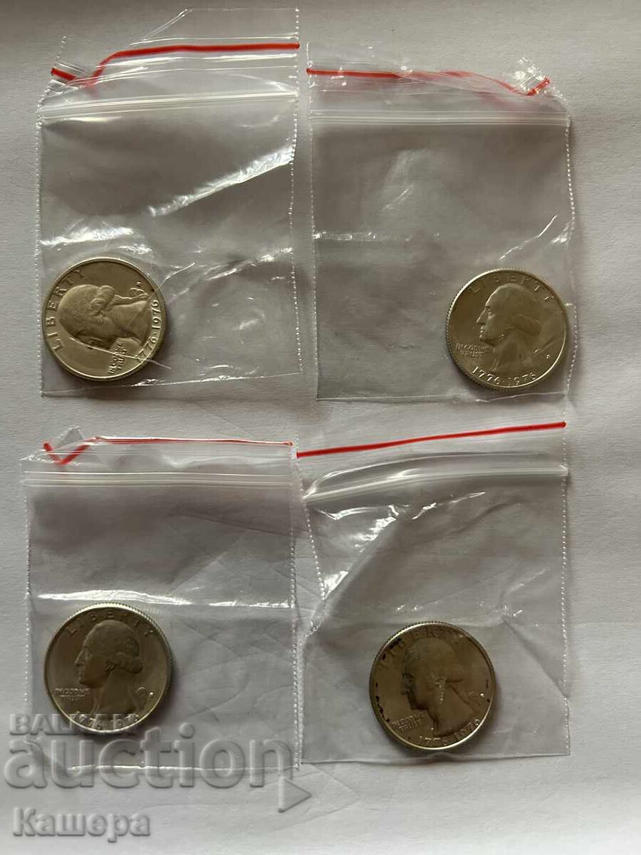 4 τεμάχια των 1/4 δολαρίων του 1976, 0,4 ασήμι 4 τεμάχια των 1/4 δολαρίων του 1976, 0,4 ασήμι