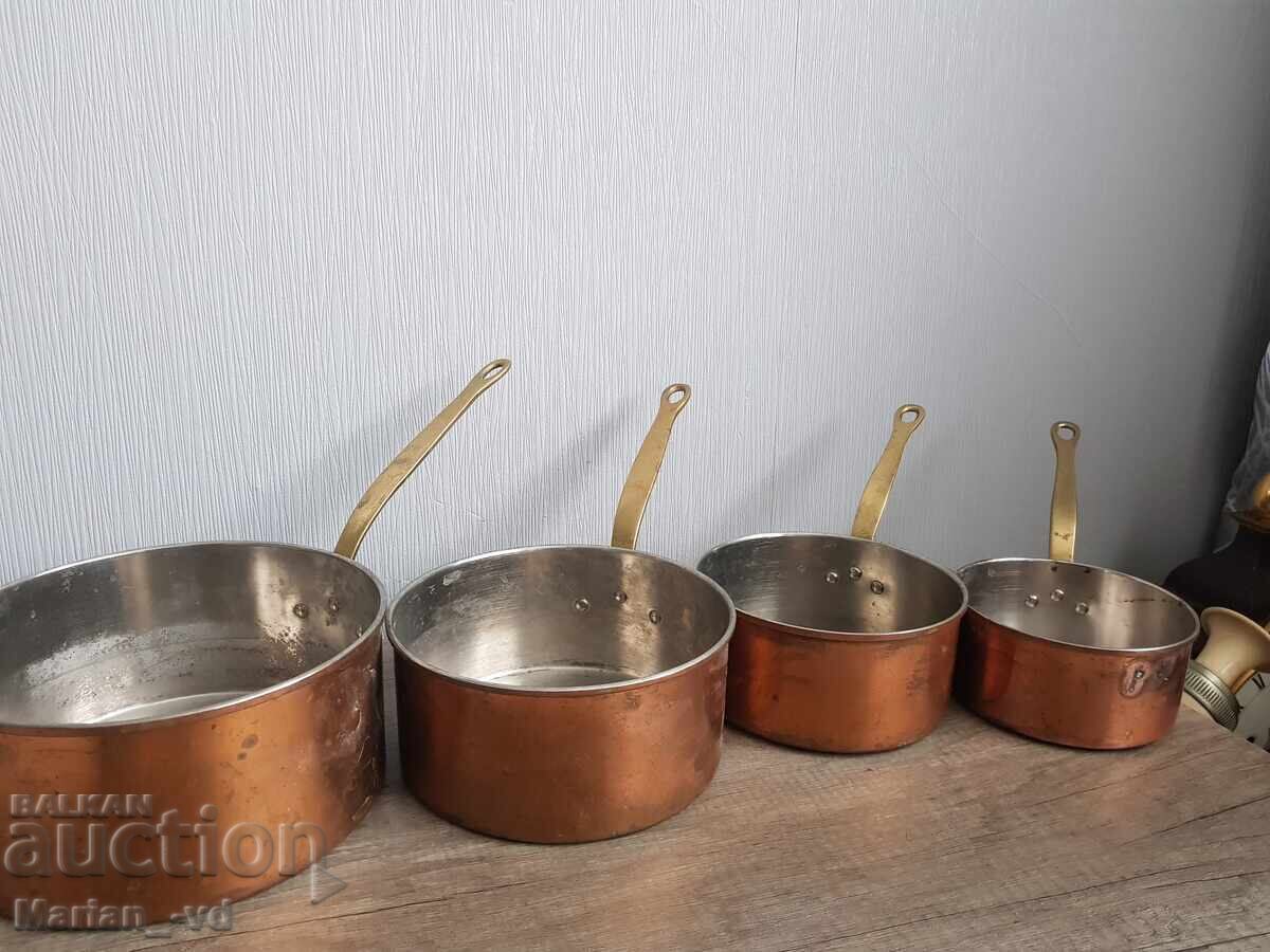 Σετ χάλκινα τηγάνια με μπρούτζινες λαβές