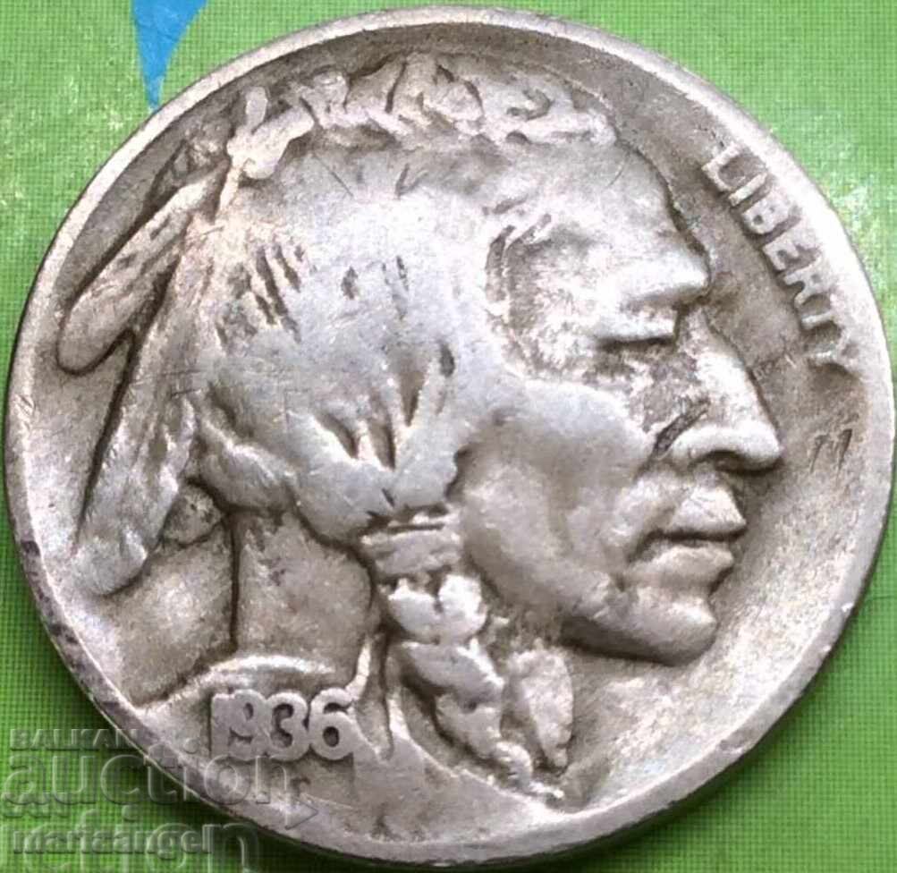 USA 5 Cents 1936 F Buffalo Nickel - 7