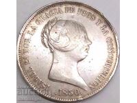 Ισπανία 20 ρεάλια 1850 Τάλερο Ισαβέλλα II 25,9γρ 37χιλ RARE!!!