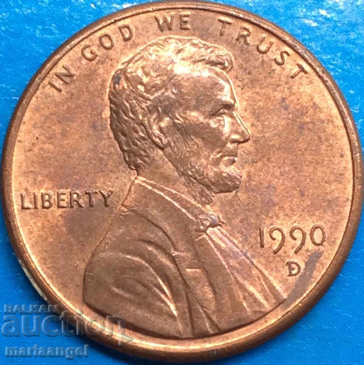 Auction  1 cent 1990 USA President Lincoln