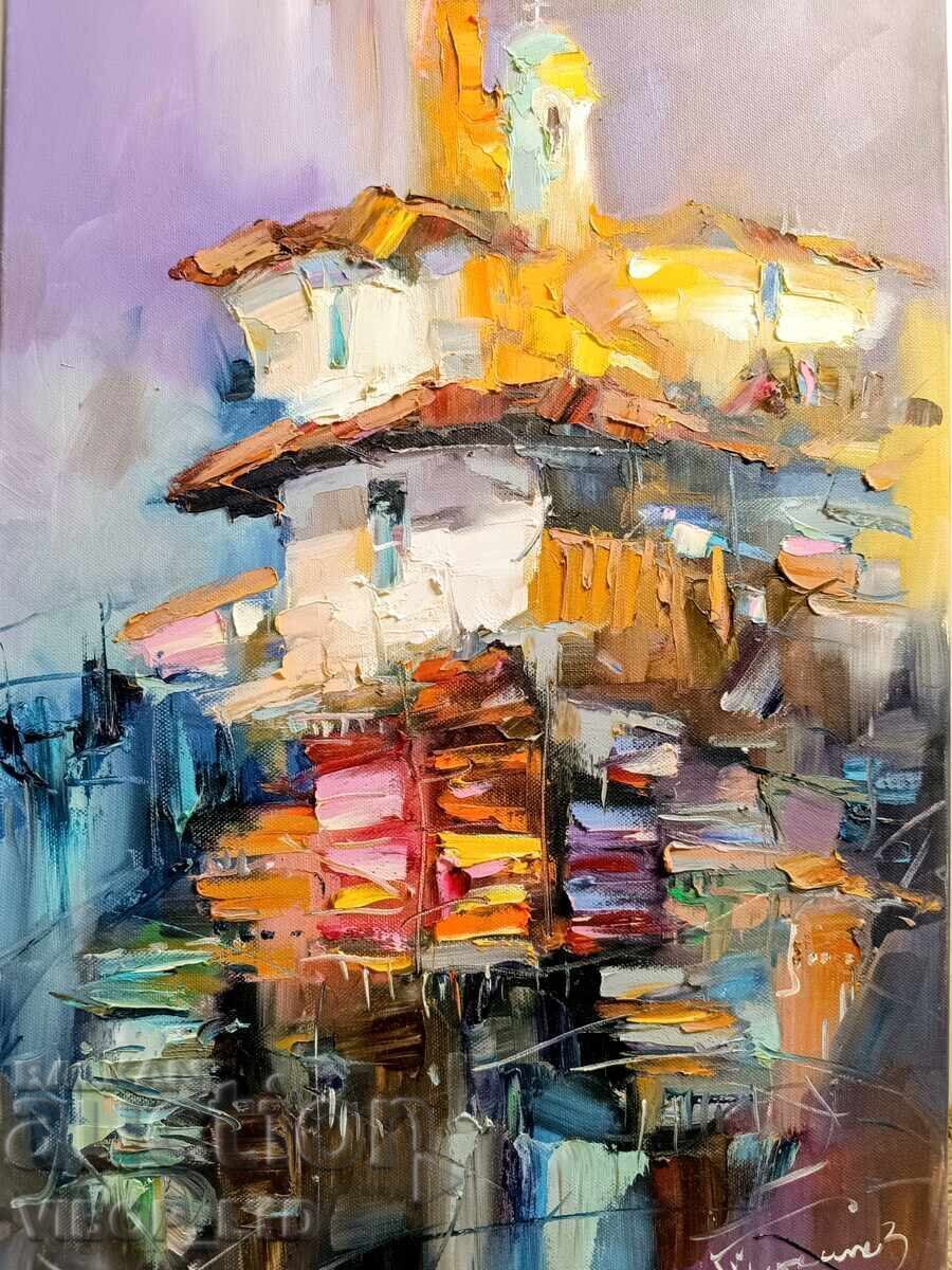 Tablou mare, COVOARE DIN RODOPI, pictură în ulei, semnătură