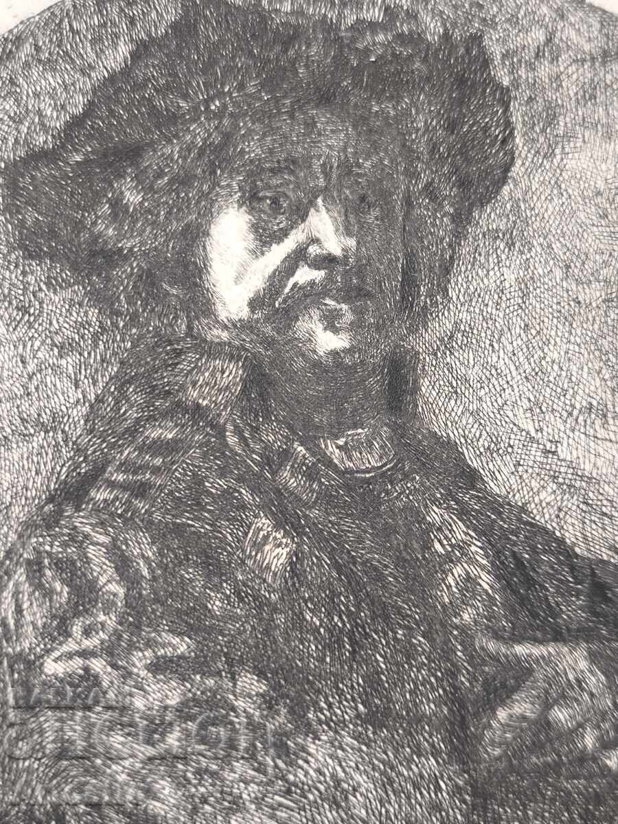 Licitație Semiprotrate de bărbat în semiprofil, grafică Rembrandt