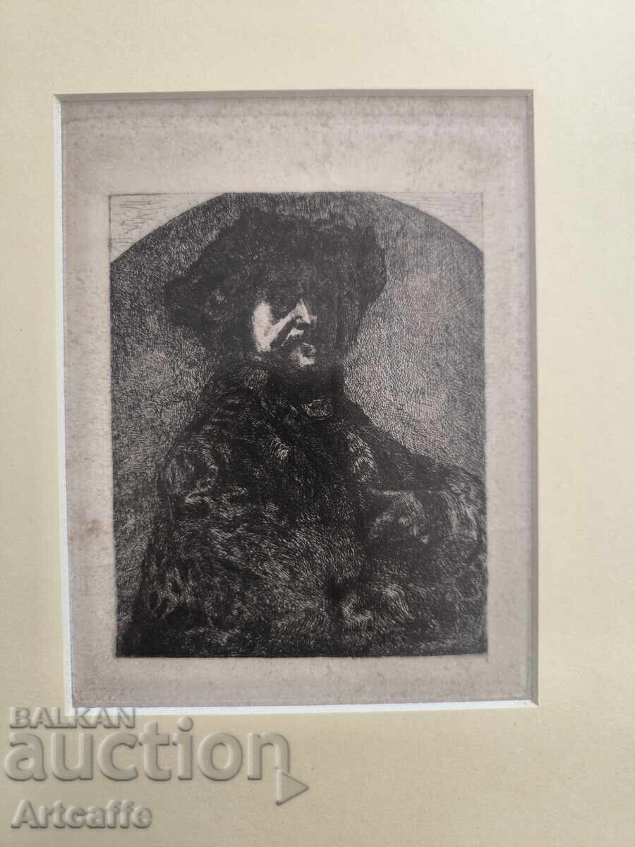 Livrarea Semiprotrate de bărbat în semiprofil, grafică Rembrandt