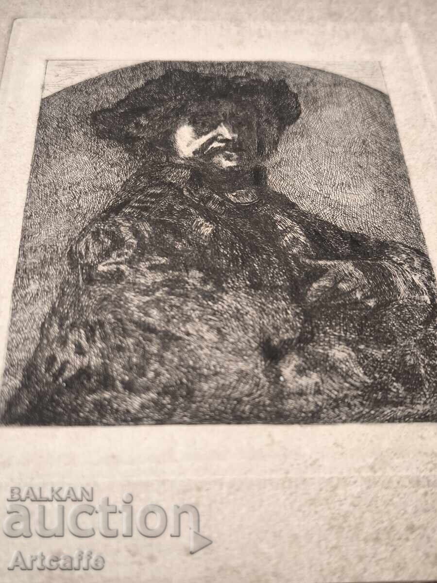 Semiprotrate de bărbat în semiprofil, grafică Rembrandt - 5