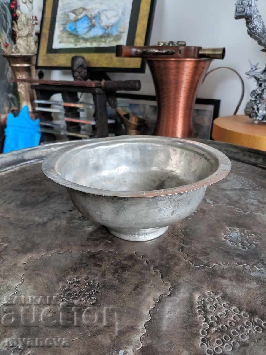 Bol vechi, cositorit, farfurie din 1925 cu mesaj cu preț € 20.00 | 39.12 BGN