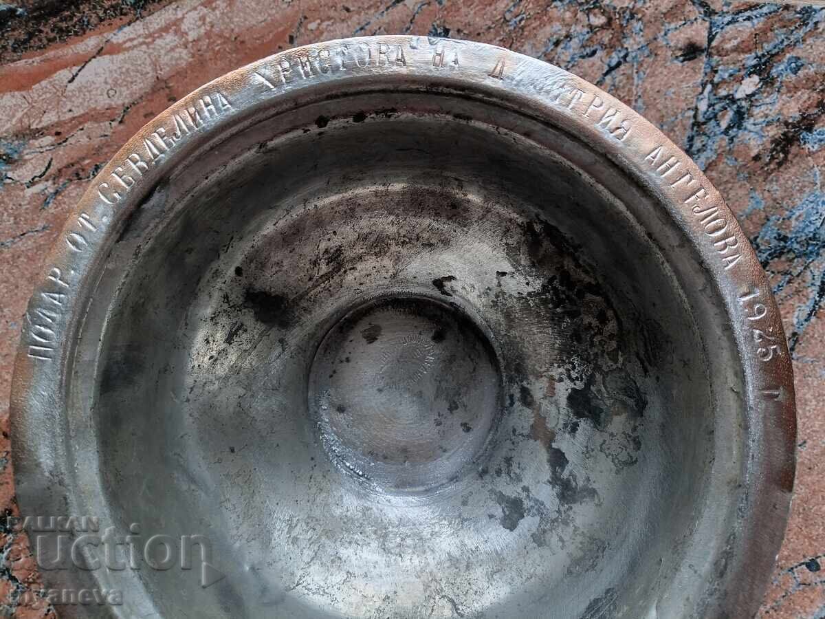 Licitație Bol vechi, cositorit, farfurie din 1925 cu mesaj