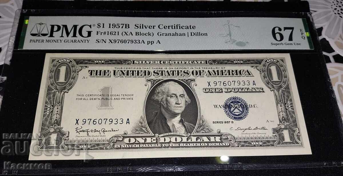SUA 1 Dolar 1957 "SILVER CERTIFICATE" PMG 67 EPQ