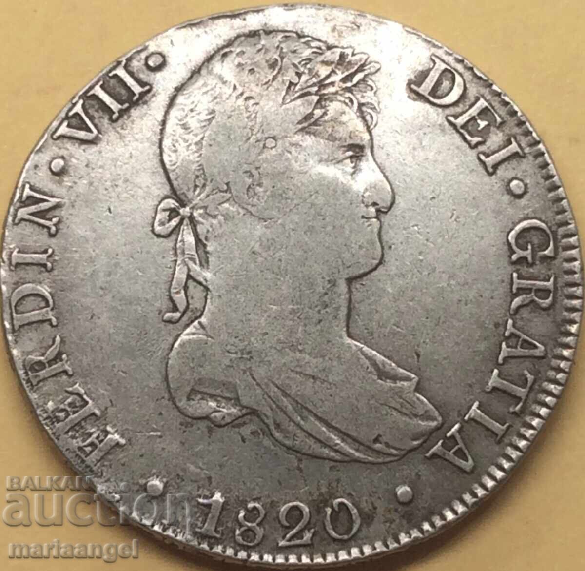 Delivery of 8 Reales 1820 Peru Lima Spanish Colony Ferdinand VII Ag