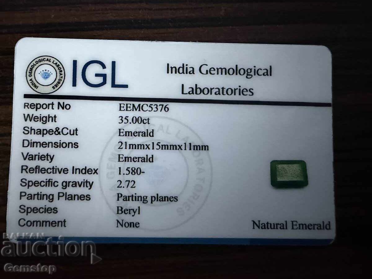 Доставка на БЗЦ! 35.00 к-та естествен емералд емералд серт.IGL от 1ст!