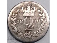 Ηνωμένο Βασίλειο 2 πένες 1838 Μαούντι Βικτώρια σπάνιο