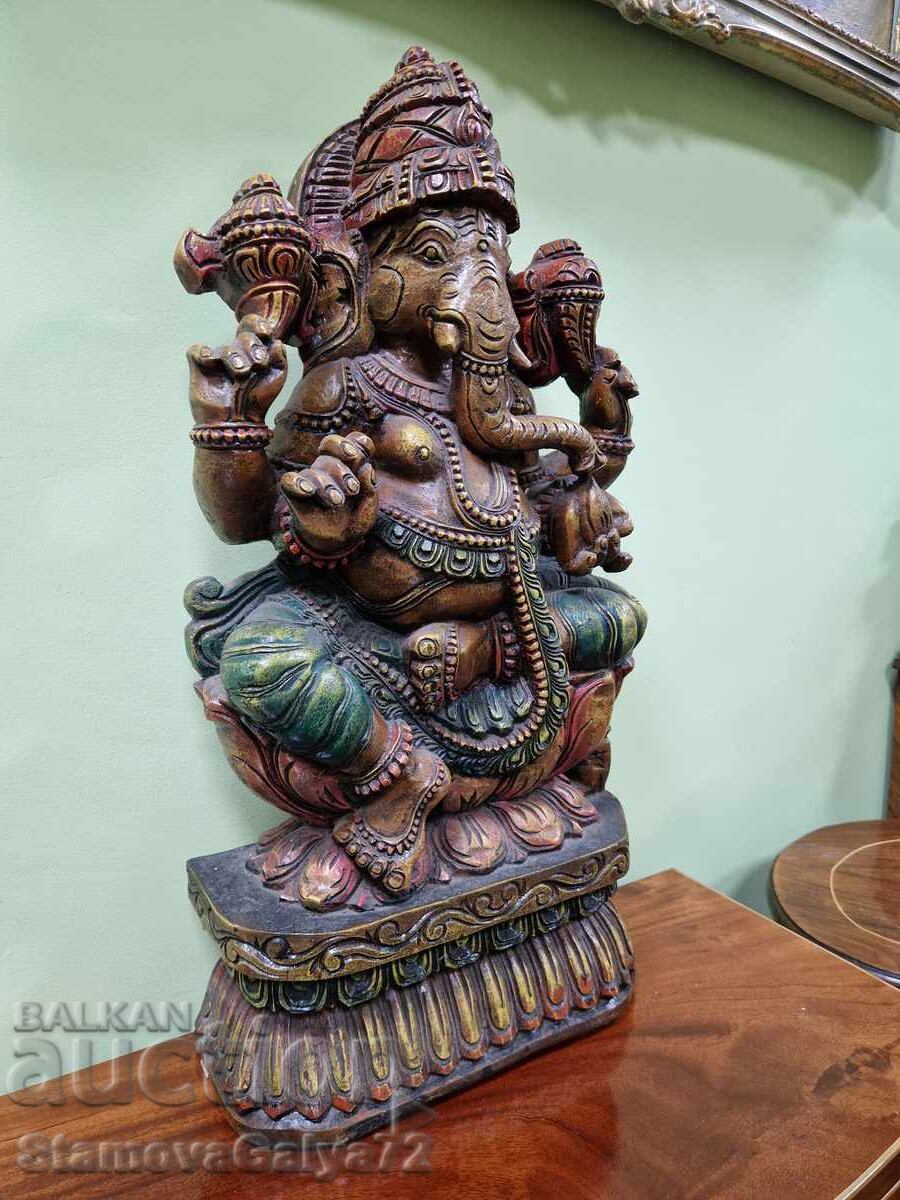 Livrarea Figurină antică asiatică superbă din lemn, sculptată