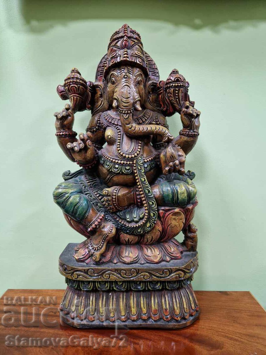 Figurină antică asiatică superbă din lemn, sculptată