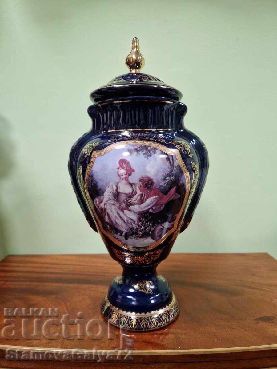 Beautiful porcelain bowl jar, blue cobalt