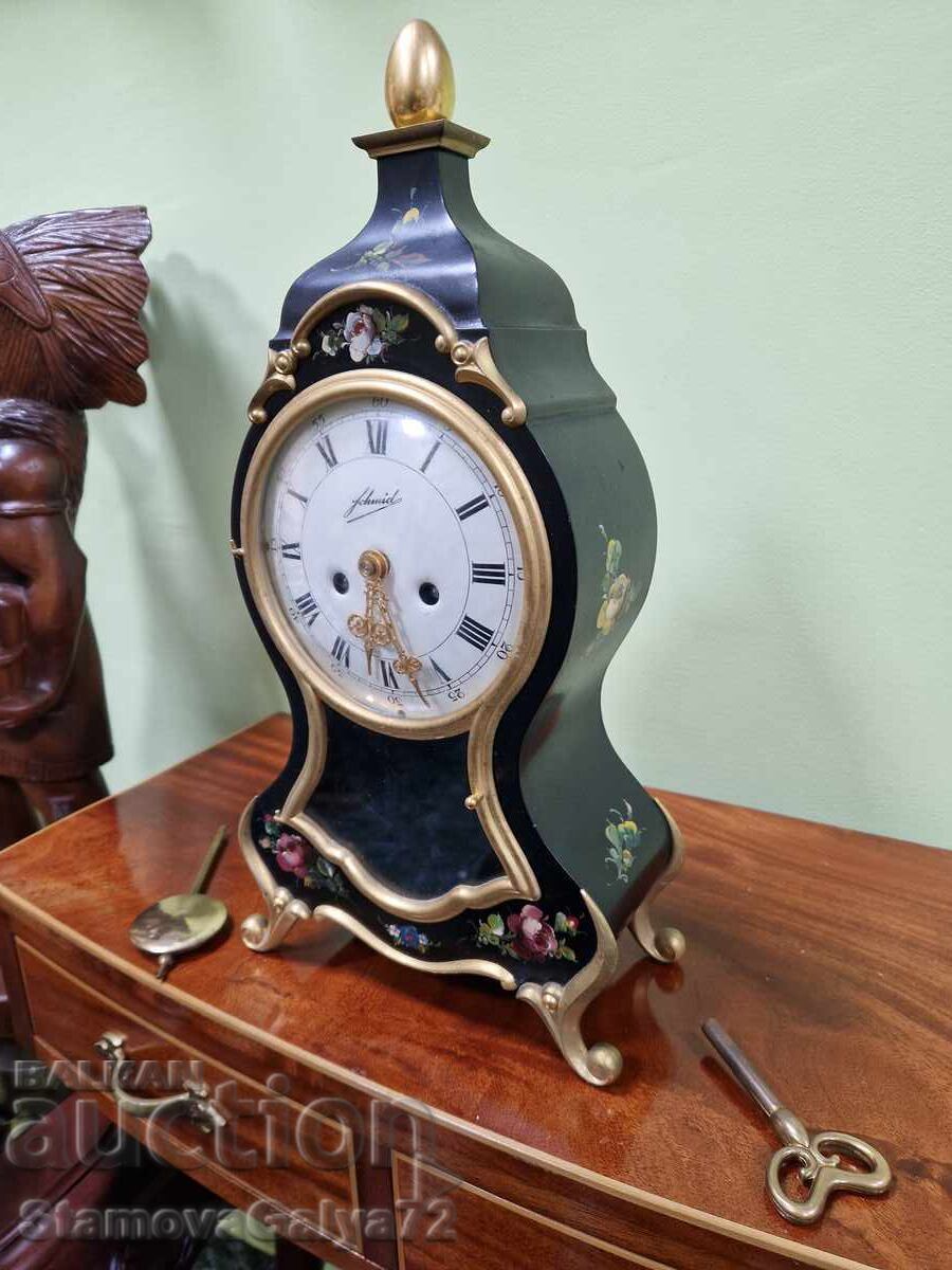 Παράδοση Υπέροχο αντίκα επιτραπέζιο ρολόι τζακιού Schmid