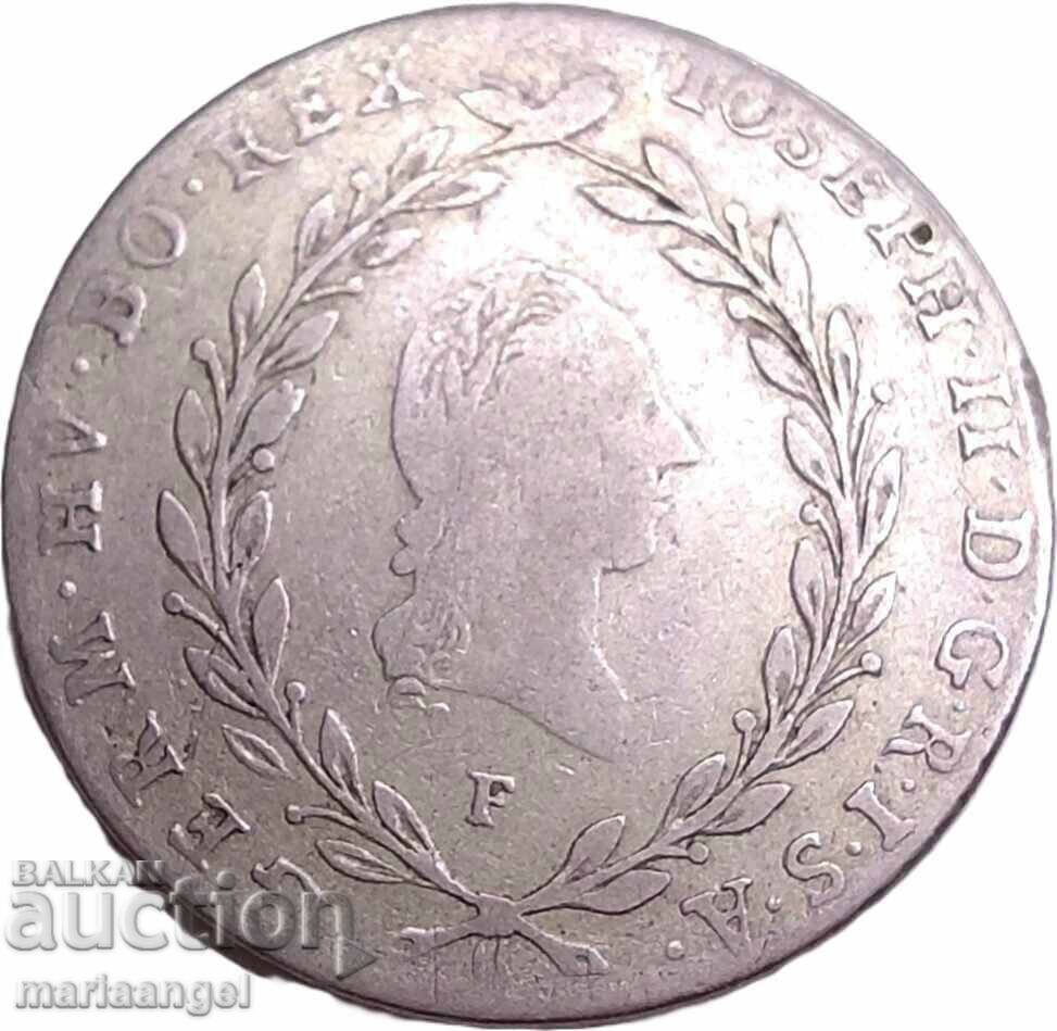 Livrarea 20 Kreuzers 1790 F Austria Hall Tirol argint - excepție rar