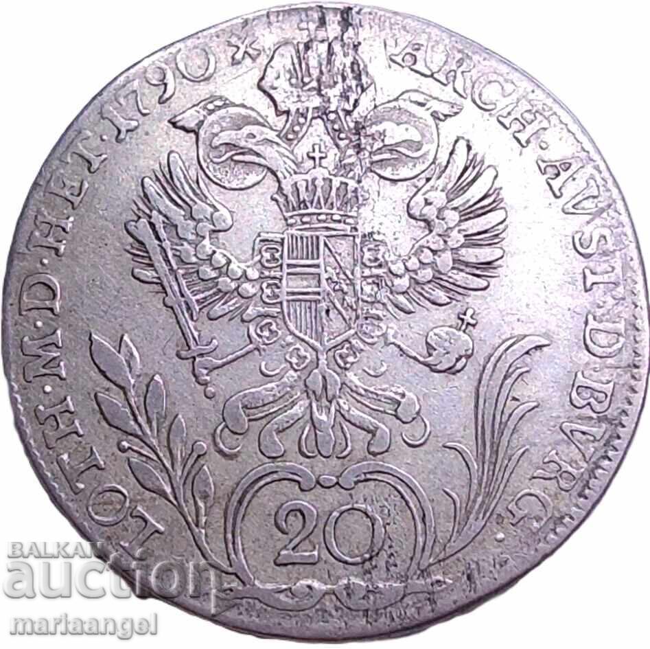 20 Kreuzers 1790 F Austria Hall Tirol argint - excepție rar
