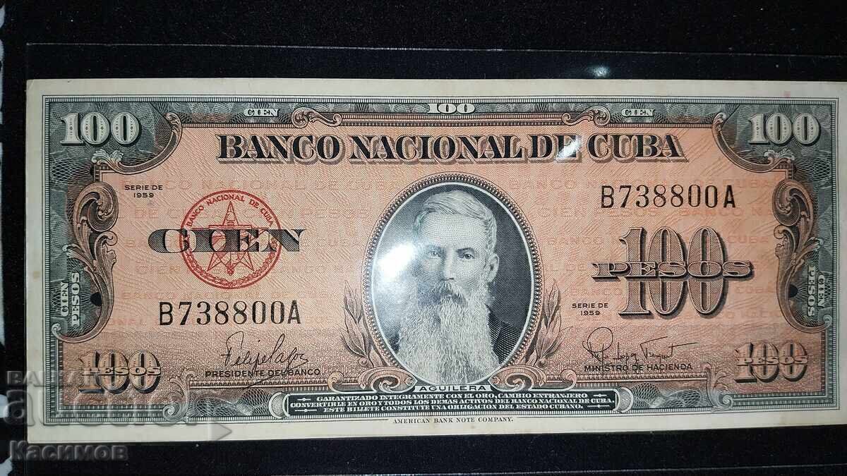UNC Bancnotă veche rară din Cuba 100 Pesos 1959