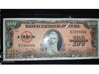 UNC Old rare banknote from Cuba 100 Pesos 1959 year