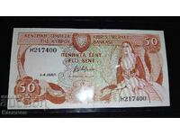 Uncirculated. Old Cyprus banknote 50 Cents 1987