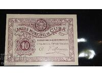 UNC. Bancnotă veche de colecție din Cuba 10 Centavos 1919