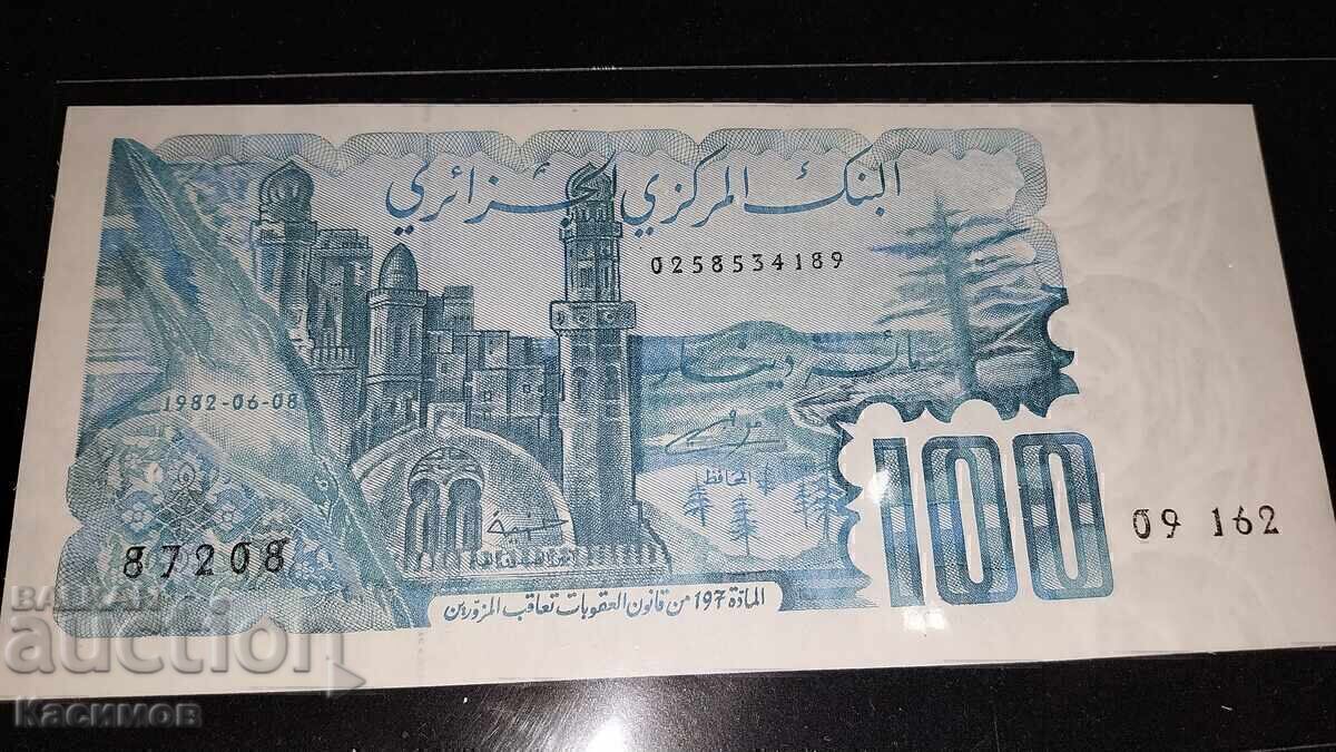 UNC. Стара рядка банкнота от Алжир 100 Динара 1982 година.