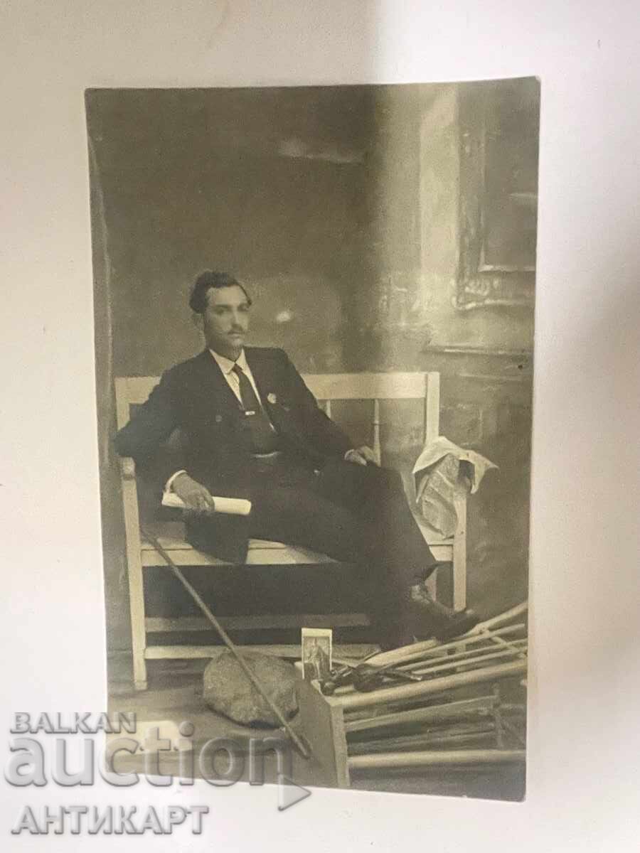 Fotografie veche VMRO comite cetnic cu semn pe spate semnată