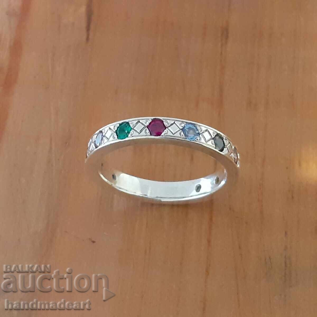 Silver ring, 925 grade, with colored zircons with price € 100.00 | 195.58 BGN