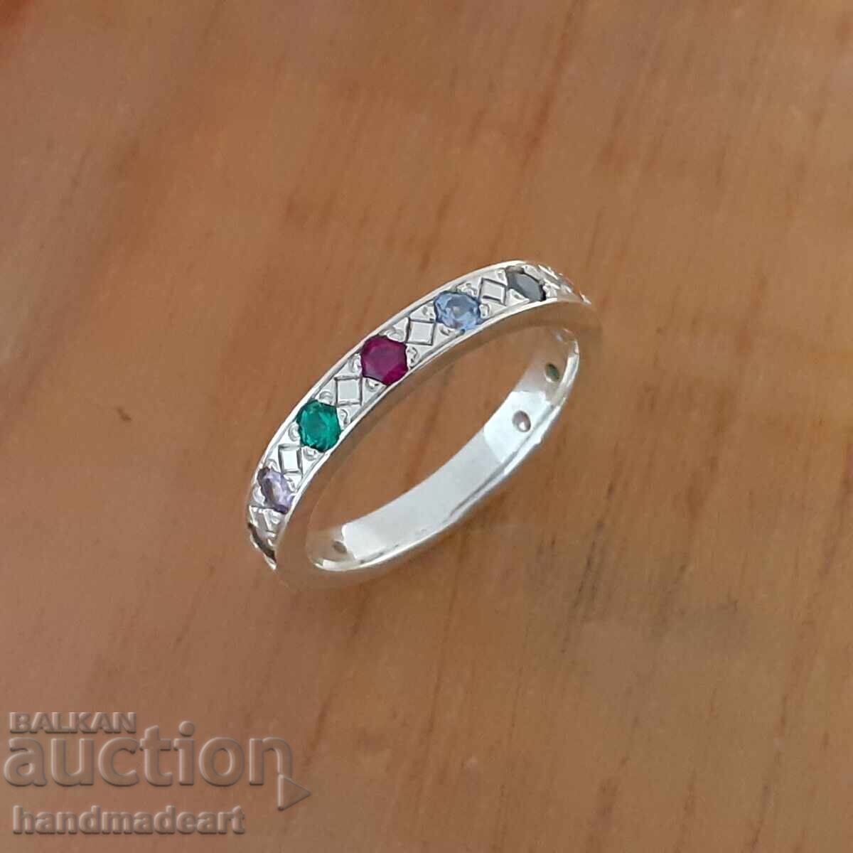 Auction  Silver ring, 925 grade, with colored zircons