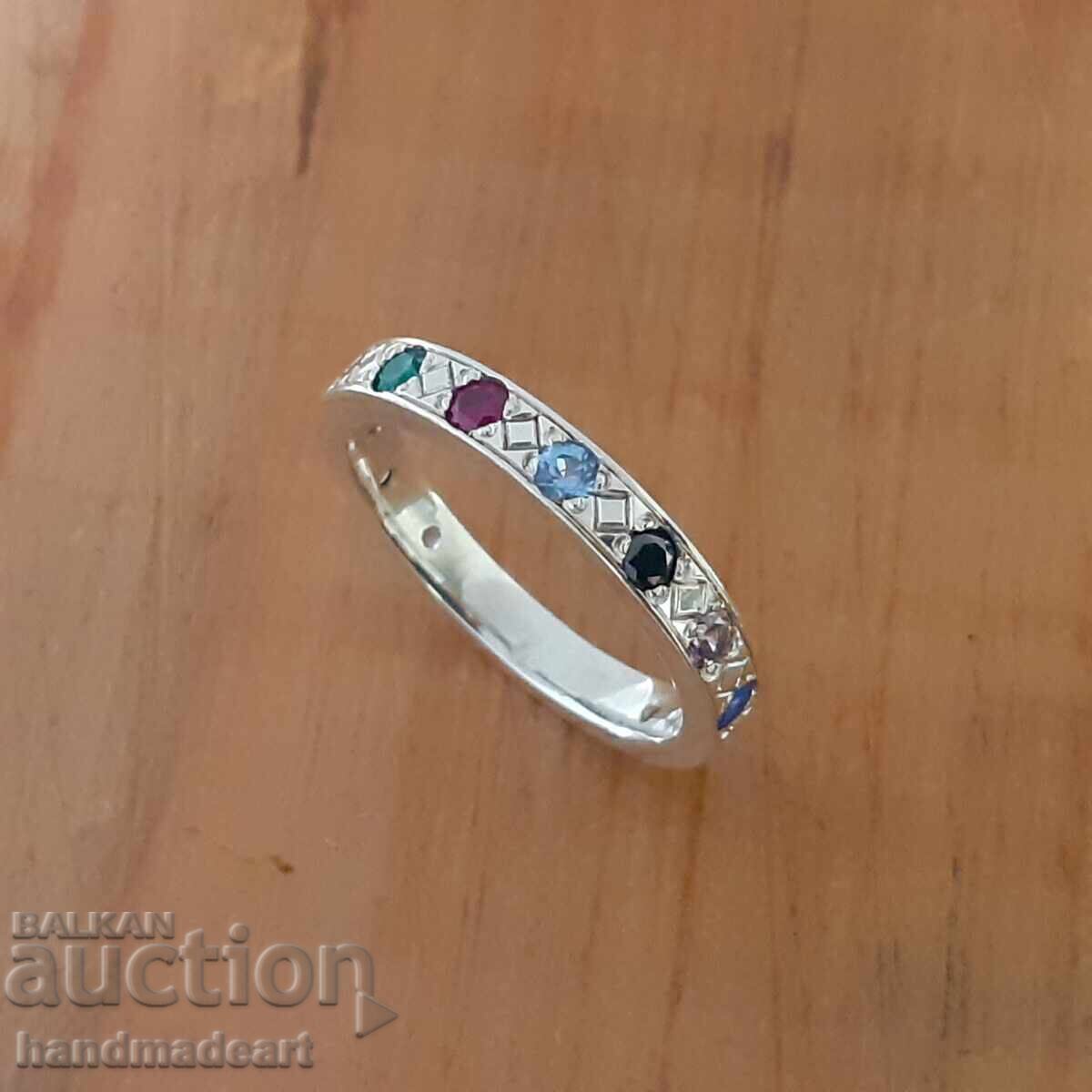 Silver ring, 925 grade, with colored zircons
