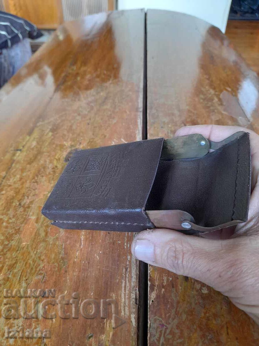 Стар кожен калъф за цигари,табакера Кюстендил - 5