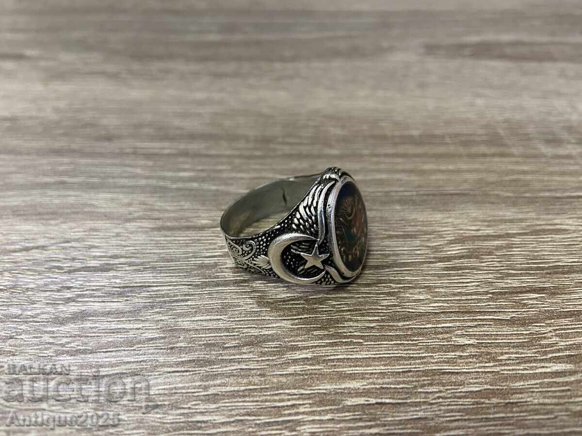 Сребърен мъжки пръстен проба 925 с османски герб с цена € 50.00 | 97.79 лв.