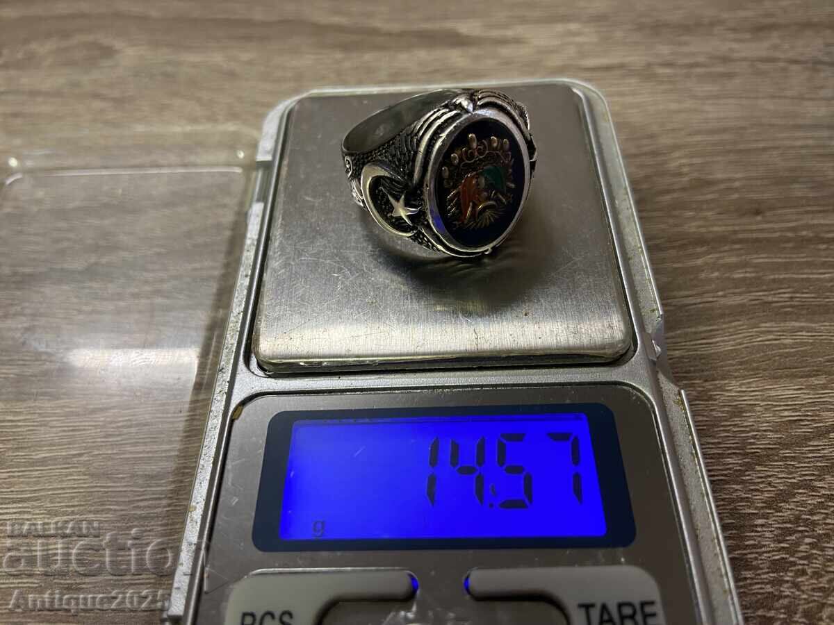 Сребърен мъжки пръстен проба 925 с османски герб - 6