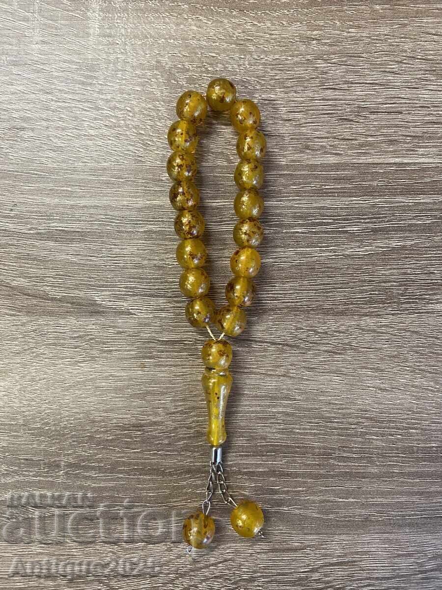 Винтидж броеница от бакелит (фатуран), медено-жълта