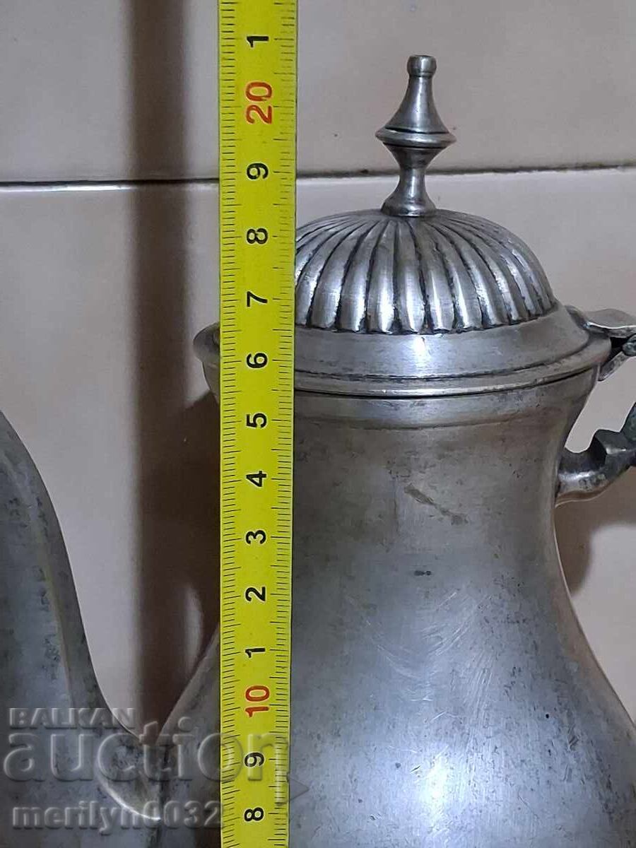 Посребрен стар чайник каничка месингов съд - 5