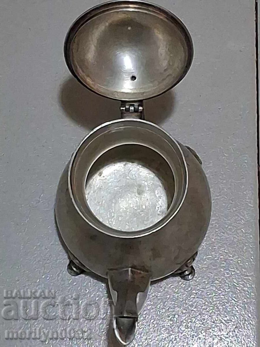 Посребрен стар чайник каничка месингов съд - 6