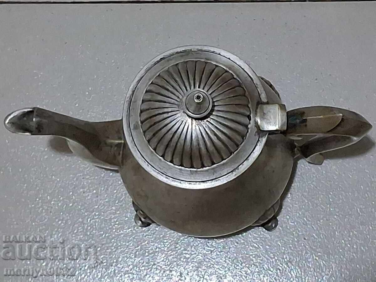 Посребрен стар чайник каничка месингов съд - 7