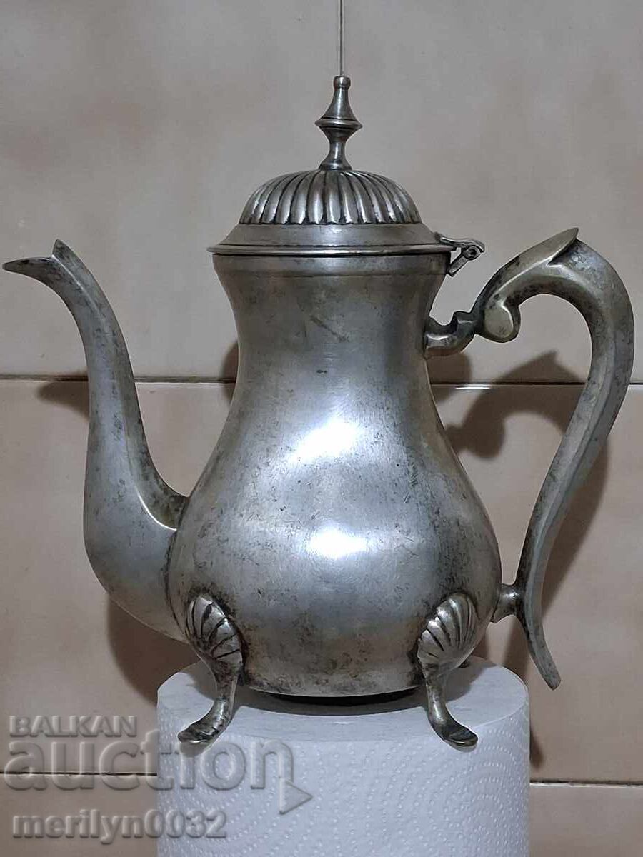 Посребрен стар чайник каничка месингов съд