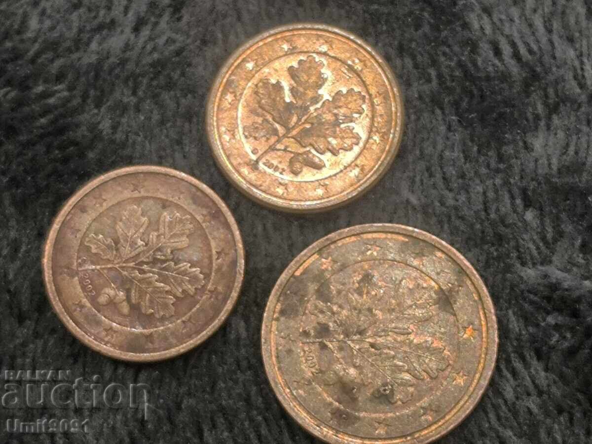 Евро монети 1 и 2 цента  2002г Германия