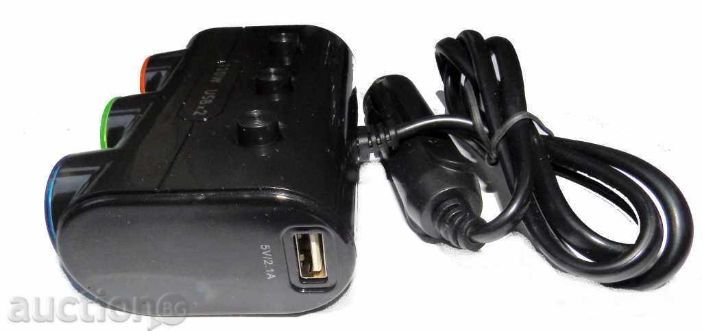 Доставка на Мощен120 W сплитер за запалка 3в1 + 2 USB   OLESSON