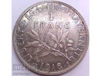 Франция 1 Франк 1918 сребро Патина