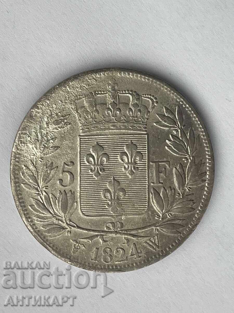 Γαλλία ασημένιο νόμισμα Louis XVIII 5 φράγκα 1824 W
