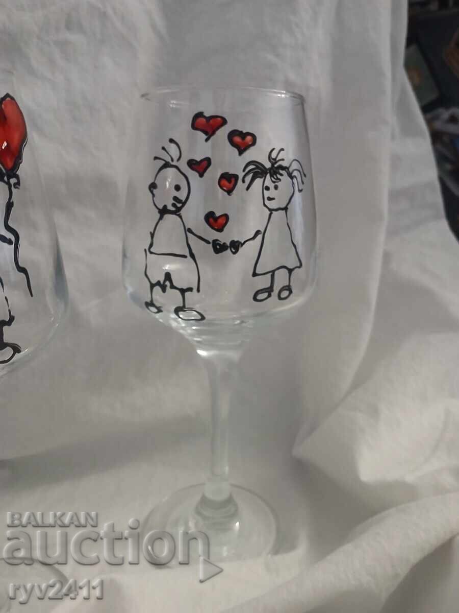 Χειροποίητες ζωγραφιστές κούπες κρασιού Εκείνη και Εκείνος ❤️ με τιμή € 16.80 | 32.86 BGN