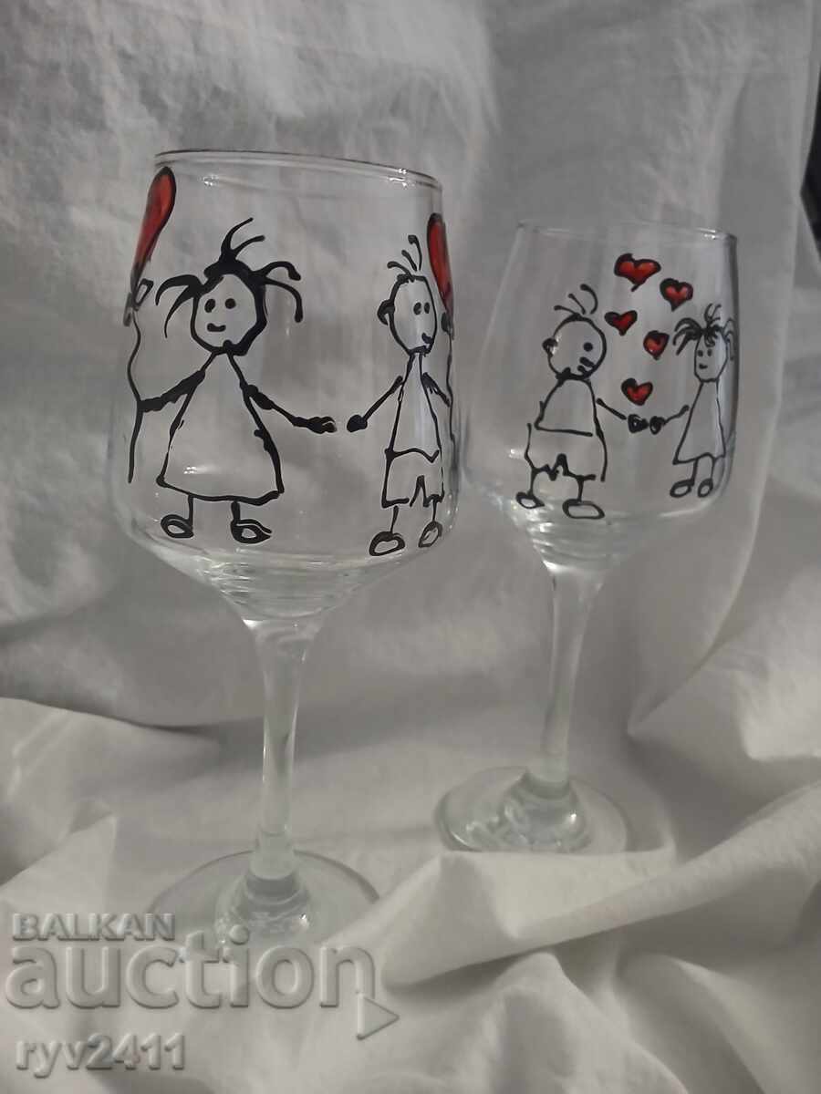 Παράδοση Χειροποίητες ζωγραφιστές κούπες κρασιού Εκείνη και Εκείνος ❤️