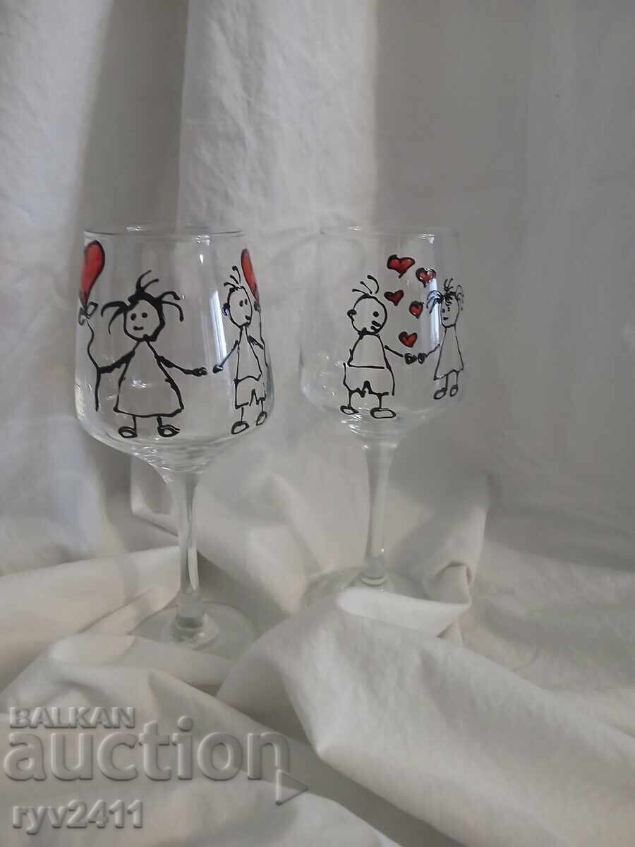 Χειροποίητες ζωγραφιστές κούπες κρασιού Εκείνη και Εκείνος ❤️