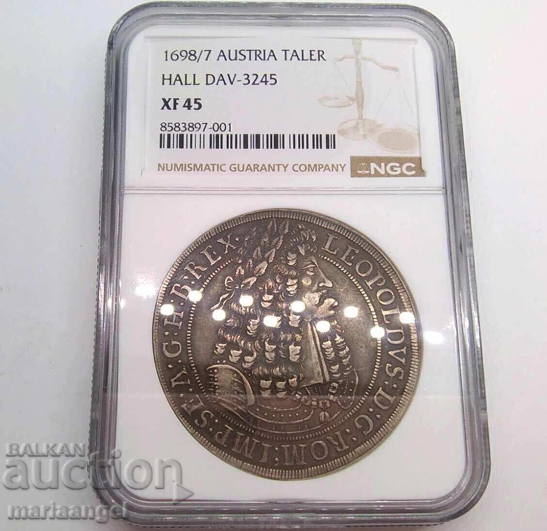 Taler 1698 Austria RDR Habsburg Leopold NGC XF45 argint - 7