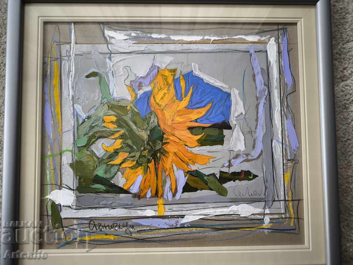 Georgi Lechev - Sunflowers, oil, mixed media - 5